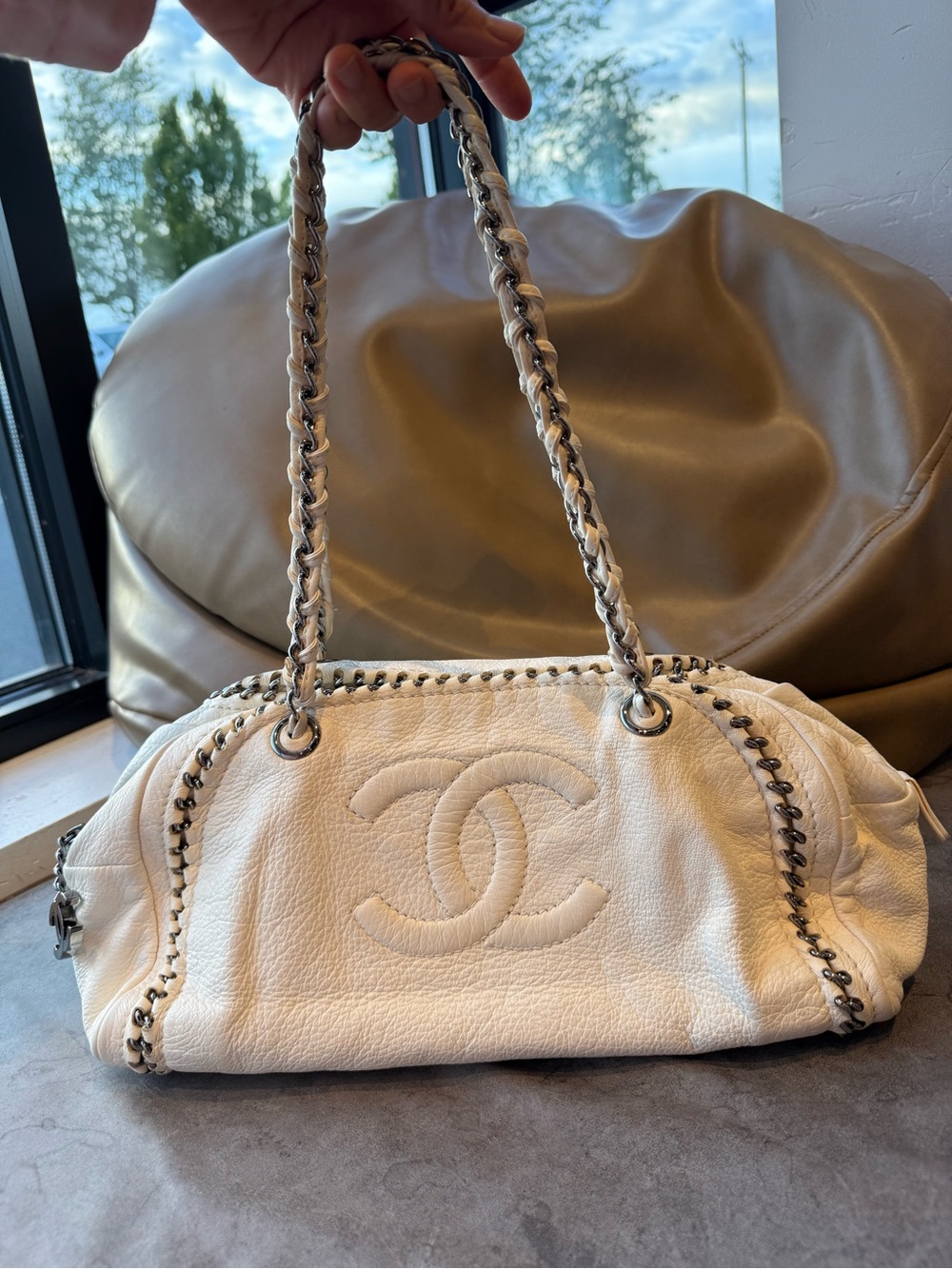 Authentic CHANEL Shoulder Bag with Chain-Strap Detail